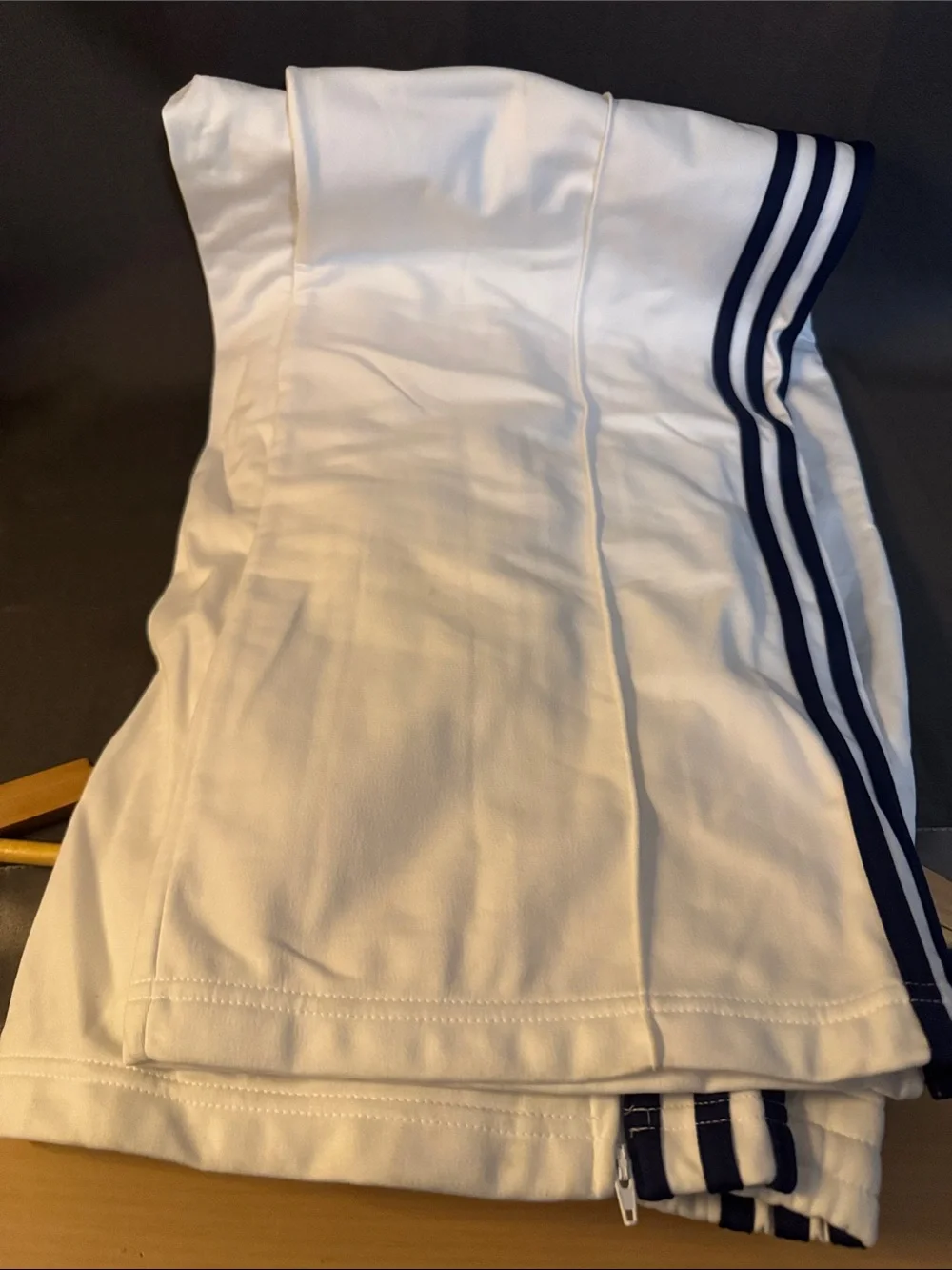 adidas White Track Pants with Navy Side Stripes